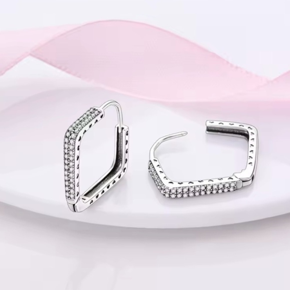 New .925 Stamped Pave Set Stone Hoop Earrings